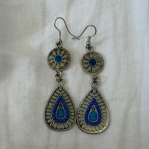 Anthropologie Blue and Green Teardrop Earrings